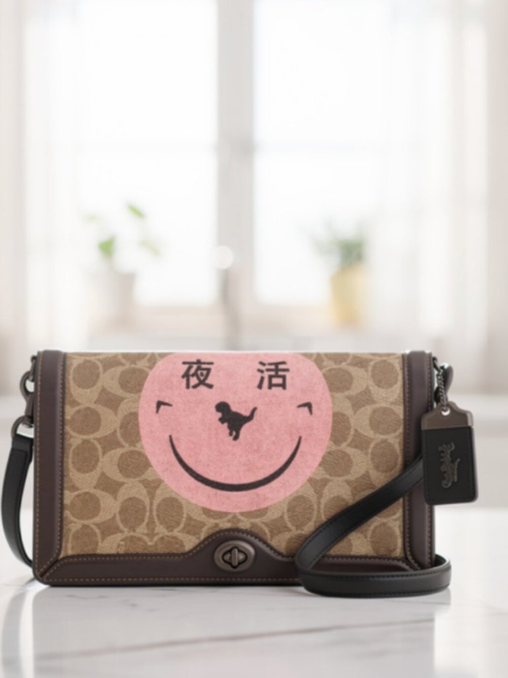 Coach Signature Canvas Smiley Face Crossbody Bag